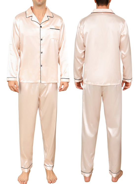 Men Satin Pajamas Set Nightwear Button-Down Sets