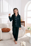 Moolmeyno Pajama Set for Kid Girl Button-up Satin Pajama Sleepwear Clothes Set