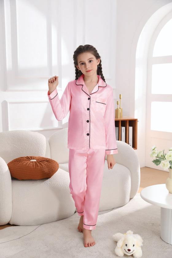 Pajamas Kid Set Girls  Pajamas Set Satin Long Sleeve 2 Piece Clasic Sleepwear for 7-14 Years girls