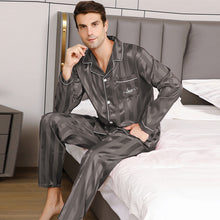  Men Satin Pajamas Set Long Sleeve Top and Long Pant