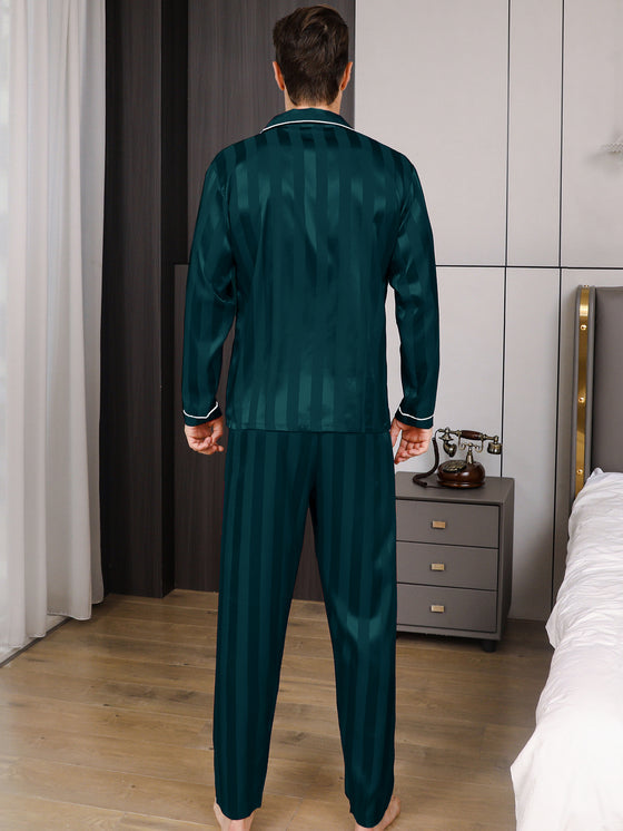 Men Satin Pajamas Set Long Sleeve Top and Long Pant