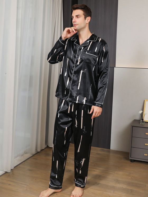 Moolmeyno Men's Long Sleeve Satin Pajama Set