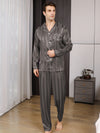 Men Satin Pajamas Set Long Sleeve Top and Long Pant