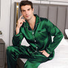 Men Satin Pajamas Set Silky Nightwear Button-Down Sets