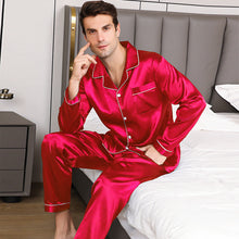  Men Satin Pajamas Set Silky Nightwear Button-Down Sets