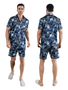  Moolmeyno Mens Pajamas Set Silk Satin Pijamas Short Sleeve Loungewear Two-Piece Para Hombres Button-Down Pj Set M-2XL