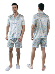  Moolmeyno Mens Pajamas Set Silk Satin Short Sleeve Loungewear Two-Piece Pijamas Para Hombres Button-Down Pj Set M-2XL