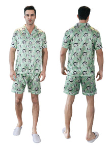  Moolmeyno Mens Pajamas Set Silk Satin Short Sleeve Loungewear Two-Piece Pijamas Para Hombres Button-Down Pj Set M-2XL