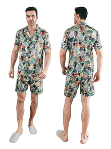  Moolmeyno Mens Pajamas Set Silk Satin Pijamas Short Sleeve Loungewear Two-Piece Para Hombres Button-Down Pj Set M-2XL