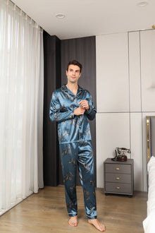  Moolmeyno Men's Long Sleeve Satin Pajama Set
