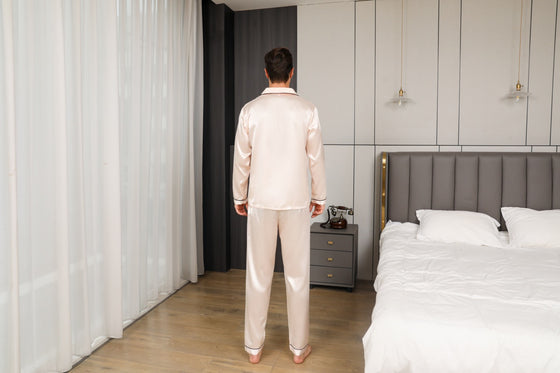 Men Satin Pajamas Set Nightwear Button-Down Sets