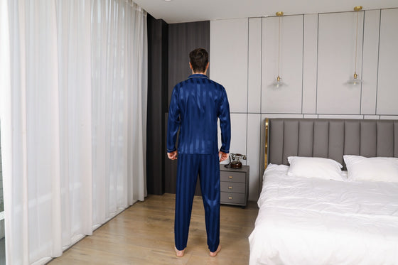 Moolmeyno Men's Pajama Set, Satin Sleepwear, Long Sleeves, Loungewear